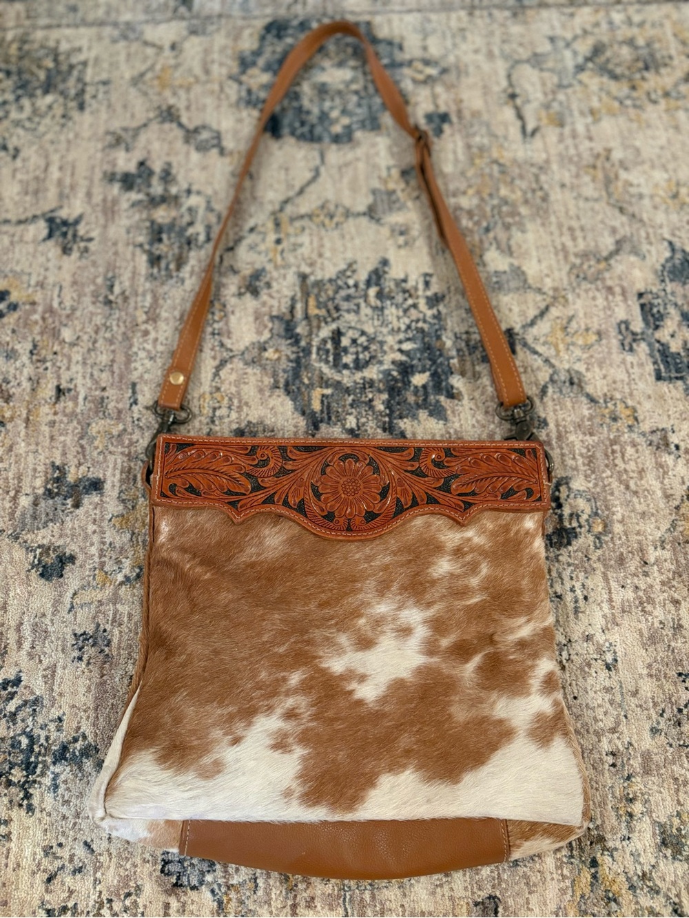 Myra Bag Hand Tooled Leather Crossbody Purse Adjustable Strap Cowhide GUC